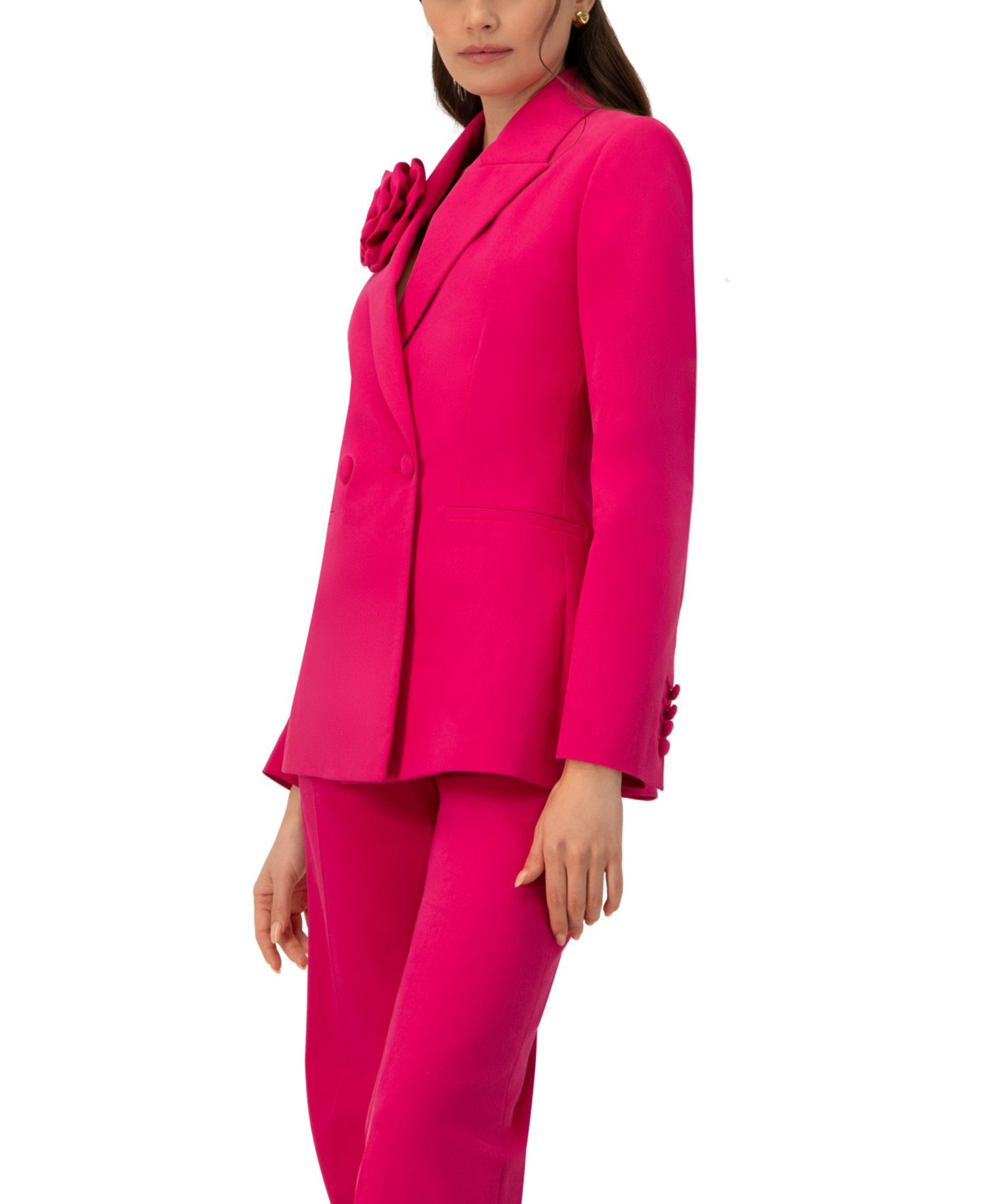 Women's Double-Breasted Cotton Blazer with Flower Detail