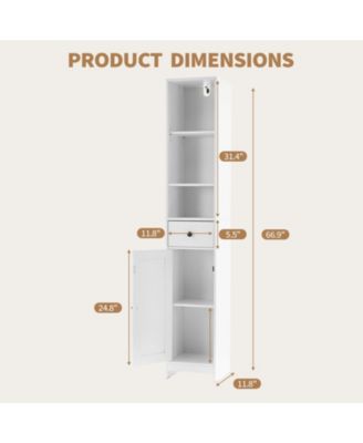 Tall Bathroom Storage Cabinet, 3-Tier Skinny Freestanding Organizer with Doors & Open Shelves for Bathroom or Kitchen