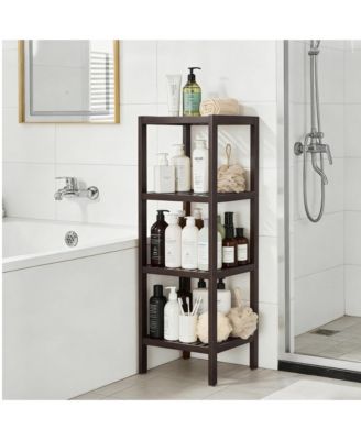 4-Tier Bamboo Shelf Narrow Bathroom Shelf with Slatted Shelves Wood Plant Stand Standing Towel Rack Corner Rack