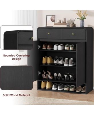 Shoe Cabinet with 2 Doors and 2 Drawers, 4 Tier Entryway Storage with Open Bottom Shelf