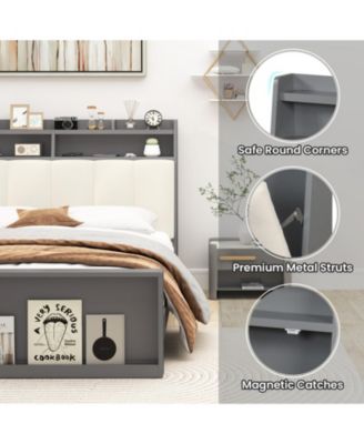 Full Linen Upholstered Platform Bed Frame with Storage Drawers and Headboard