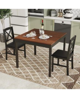 3-Piece Wooden Kitchen Table Set for 2 with Cross-Back Chairs