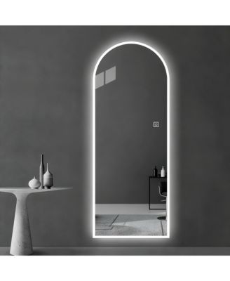 65 x 21 Inch LED Full Length Wall Mirror Symmetrical Arch Frosted Glass Border 3 Color Dimmable Copper Free Silver Glass Hardwired or Plug In