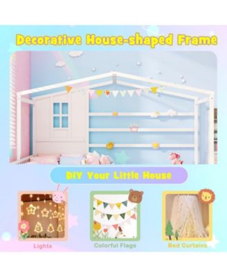 Twin Kids House Bed Frame with Safety Guardrails