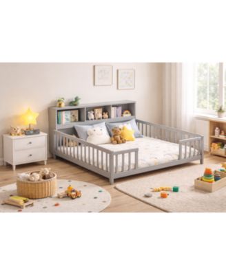 Full Montessori Floor Bed with Storage Shelves