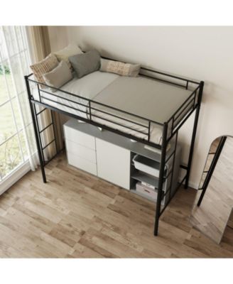 Steel Twin Loft Bed with Dual Ladders and Full-Length Guardrail