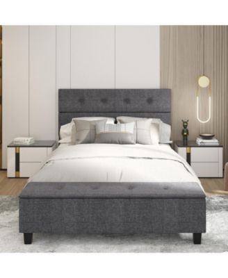 Full Upholstered Platform Bed Frame with Ottoman Storage and Tufted Headboard