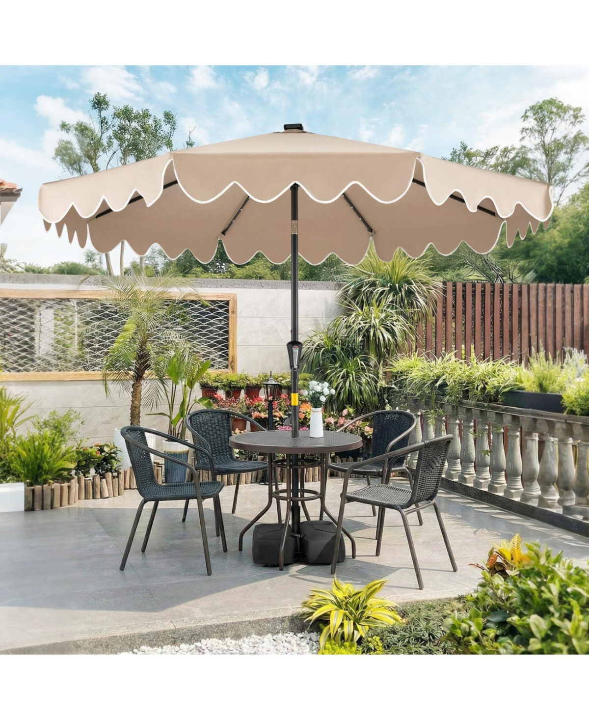 Slickblue Patio Umbrella with Solar Led Lights and Heavy Duty Weighted Base