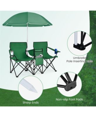 Portable Folding Picnic Double Chair with Removable Umbrella