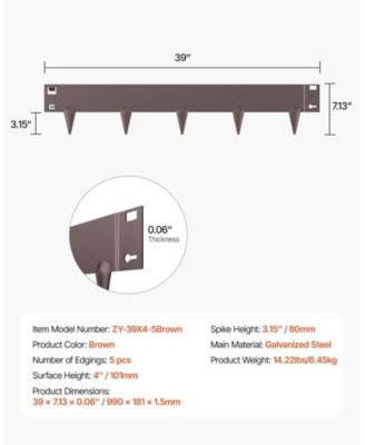 Steel Landscape Edging, 5 Pack, 39 x 4 inches, Rust-Resistant, for Lawn and Garden Use