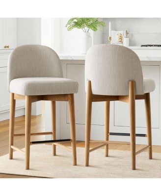 Upholstered Linen Counter Stools Set of 2 for Kitchen Island