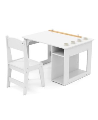 Kids Art Table and Chair Set with Paper Roll Holder and Paint Cups