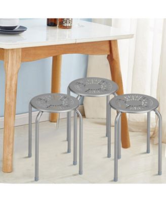Stackable Round Metal Stools Set of 6 with Daisy Cutout Design