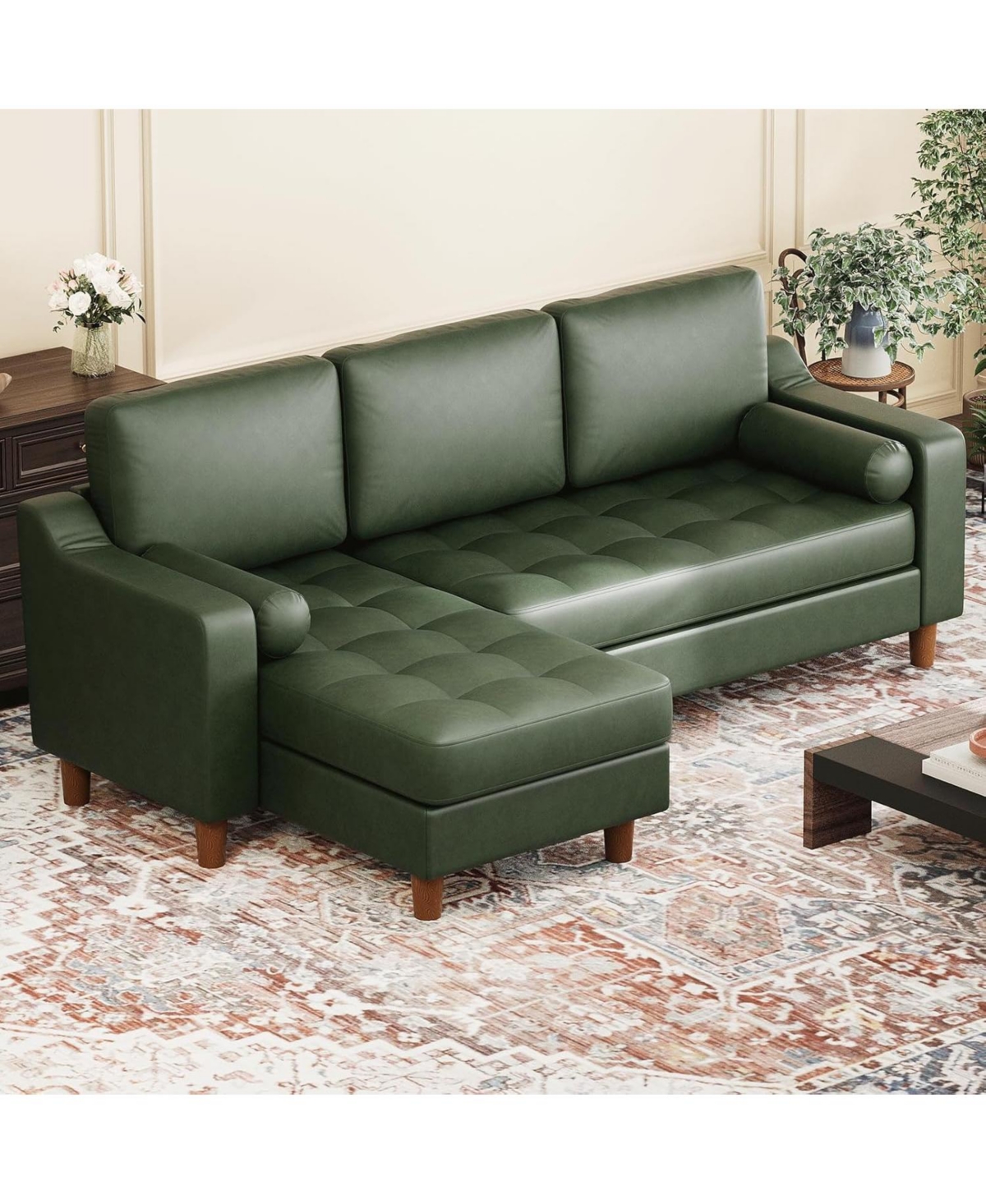 gaomon L-shape sectional sofa with convertible chaise, deep seat design, modern mid-century style, comfy 3-seat leather couch for living rooms.