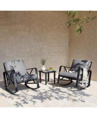 Outdoor Rocking Chair Set, 3PCS Rocking Bistro Set with Thick Cushion, Waterproof Patio Rocking Chairs with Table