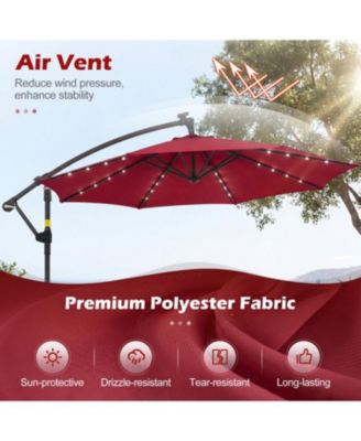 Outdoor Cantilever Patio Umbrella with Solar LED Lights, Hanging Design