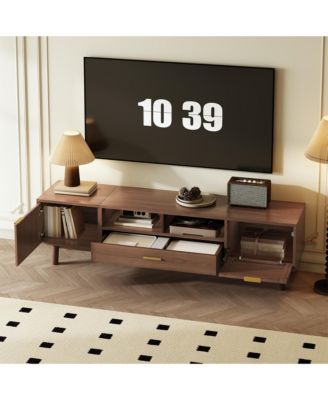 Wood TV Stand for  TVs, Entertainment Center, Media Console with Storage Drawer, Open Shelves and Drop-Down Door Cabinet for Living Room