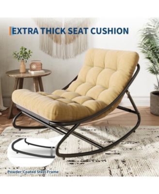 Oversized Papasan Rocking Chair with Heavy-Duty Iron Frame and Cushion, Weather-Resistant, Tan