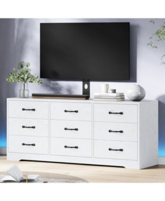 Modern Wood TV Stand with Mount and 9 Drawers