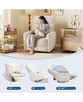 Power Recliner Chair, Swivel Rocker for Adults, Fabric Glider Recliner, USB Ports, High Back, Single Sofa