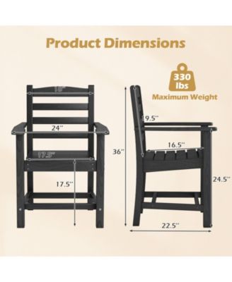 Set of 2 HDPE All-Weather Patio Dining Chairs with Wide Armrests