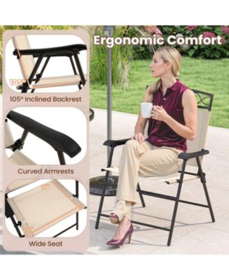 Set of 4 Folding Patio Dining Chairs with Armrests and Inclined Backrest