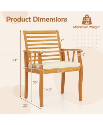 Set of 2 Acacia Wood Outdoor Dining Armchairs with Removable Cushions