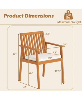 Set of 2 Acacia Wood Patio Dining Chairs with Removable Padded Cushions