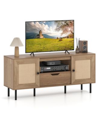 Boho 52-Inch PE Rattan TV Stand with Cabinets and Drawer