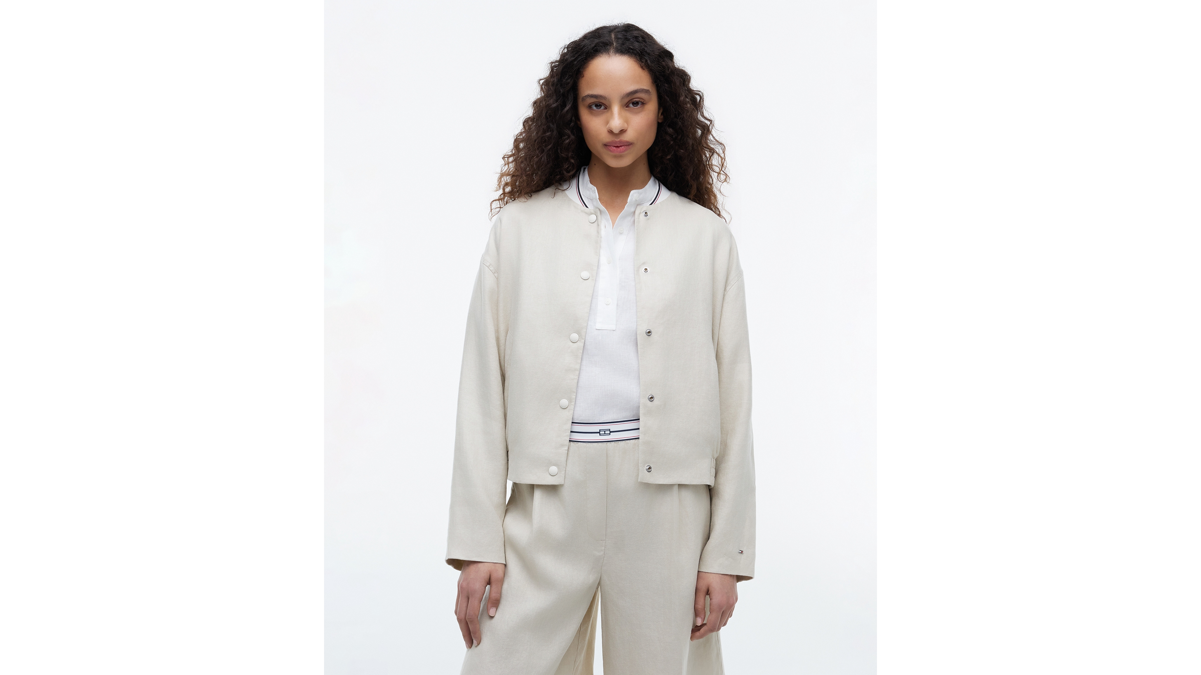 Tommy Hilfiger Women's Long-Sleeve Linen Bomber Jacket