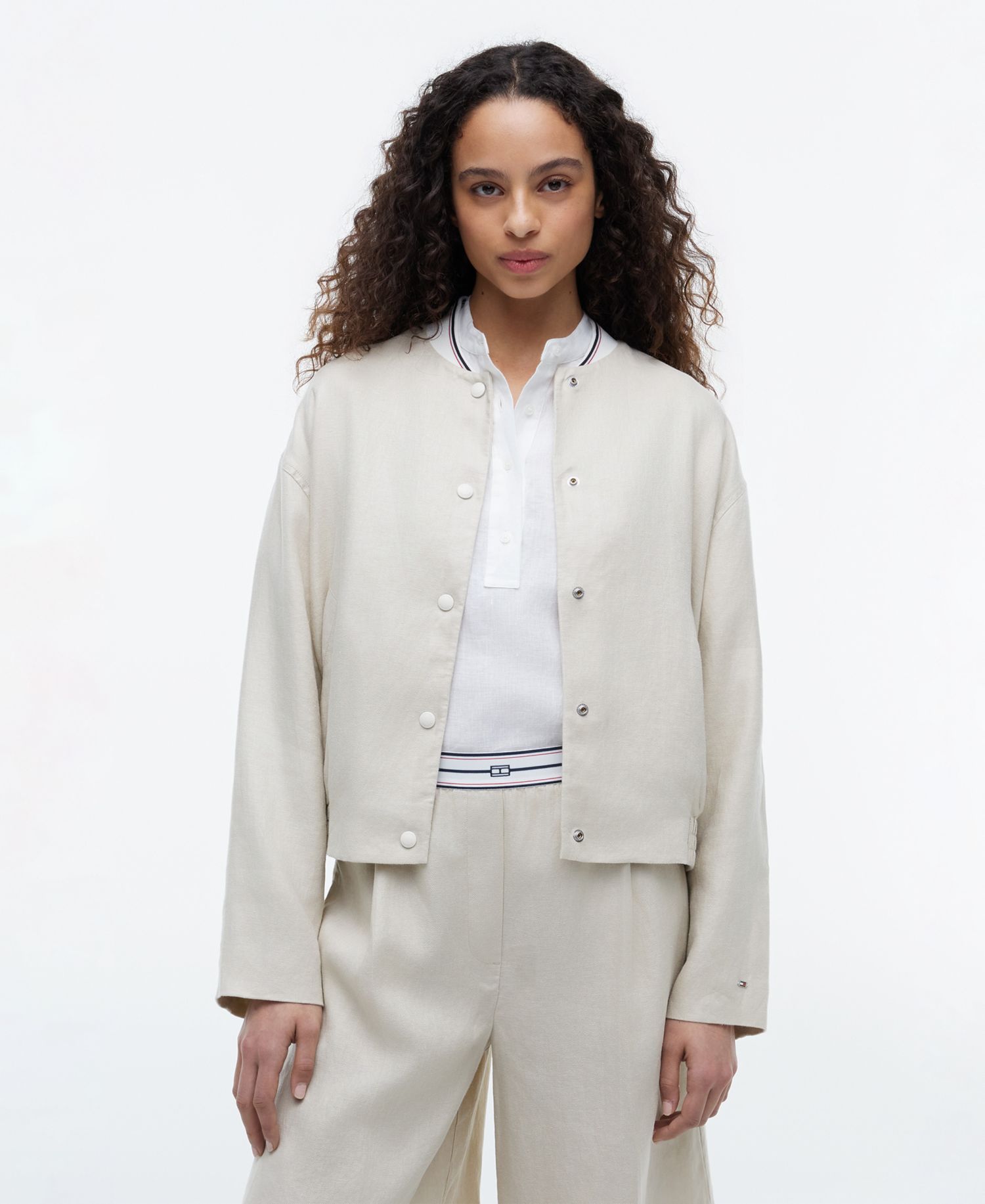 Women's Long-Sleeve Linen Bomber Jacket