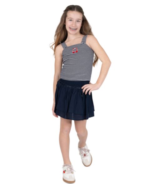 Tween Diva Girls' 7-16 Embroidered Graphic Striped Tank, Woven Skort and Ribbon, 3-Piece Set, цвет: Тёмно-синий