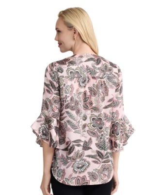 Women's Kelly Printed Flutter-Sleeve V-Neck Polyester Blouse
