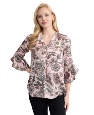 Women's Kelly Printed Flutter-Sleeve V-Neck Polyester Blouse
