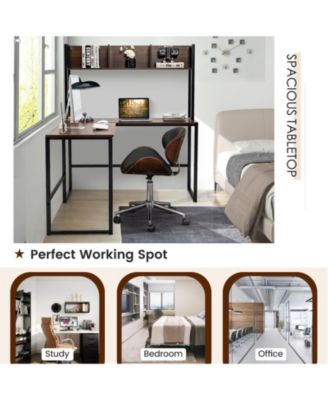 Reversible L-Shaped Corner Desk with Open Storage Hutch and Footrest Bars