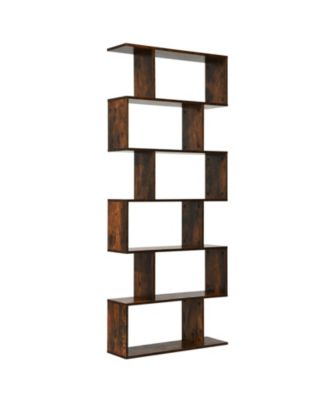 6-Tier S-Shaped Display Bookshelf with Open Compartments, 31.5 x 9 x 75
