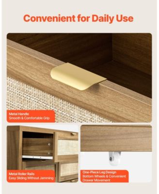 6 Drawer Rattan Dresser, Rattan Chest with Metal Handle