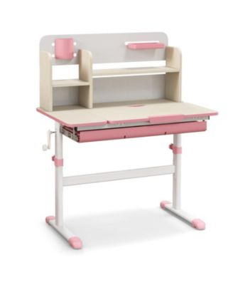 Kids Height Adjustable Study Desk with Tiltable Desktop, Storage Drawer and Bookshelf