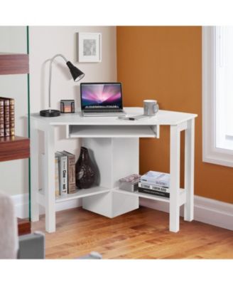 Corner Computer Desk with Keyboard Tray, 3 Storage Cupboards and Display Shelves