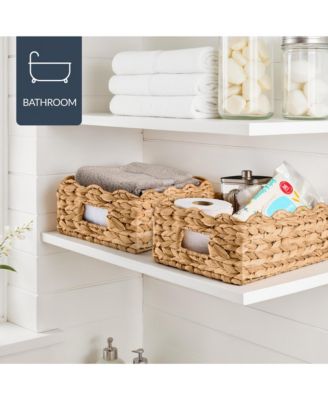  Scalloped Shelf Baskets, Woven Storage Bins, 4 Pack