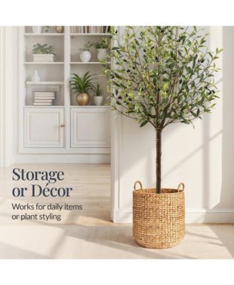 2-Piece Round Nesting Baskets Handles, Handwoven Water Hyacinth, Storage Organizer