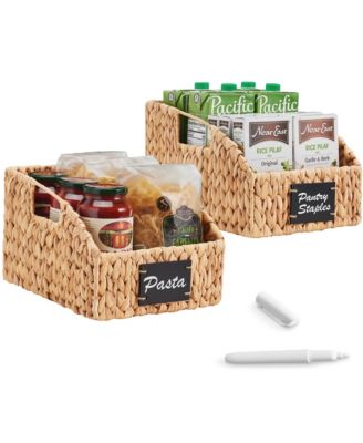 Hyacinth Angled Pantry Storage Baskets Handles, Chalkboard and Marker (Pack of 2)