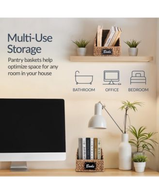 Hyacinth Angled Pantry Storage Baskets Handles, Chalkboard and Marker (Pack of 2)