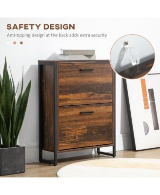 Rustic 2 Flip Door Shoe Cabinet with Divider and Open Shelf