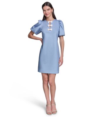 Women's Puff-Sleeve Melange Stretch Dress