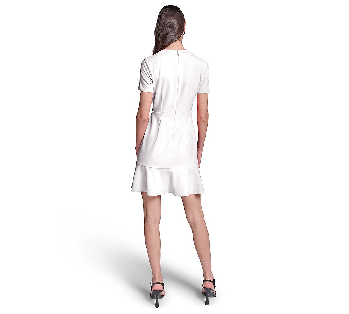 KARL LAGERFELD PARIS Women's Short-Sleeve Scuba Crepe with Flounce Hem and Button Dress view 4 — MAYCSS fashion products