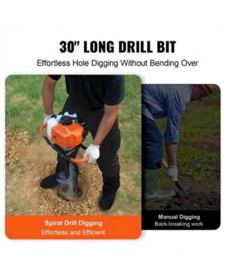 Post Hole Digger, 63CC Gas Powered Auger with 8" Drill Bits and Extension Rod