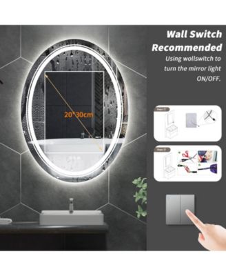 Oval LED Bathroom Mirror 28"x20" Wall Mounted Makeup Mirror Dimmable, Memory, 3 Colors (Front Lights + Backlit)