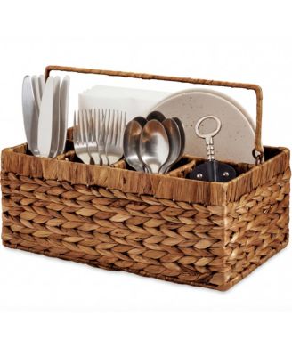 Utensil Caddy Handle - 5 Compartments, Woven Wicker Utensil Silverware Flatware Organizer