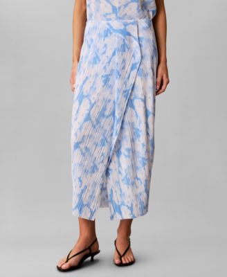 Women's Printed Plisse Bias Seam Midi Skirt